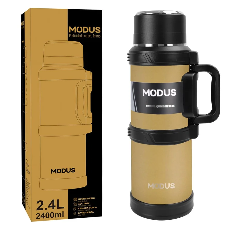 Garrafa Térmica De Aço Inoxidável Grande Capacidade 2,4l Quente Frio Inox Isolada (Areia)