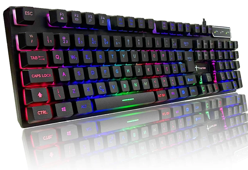 Titorion Teclado Gamer Semi Mecânico USB RGB Compatível com PC Computador Videogame Cor Preto e Branco - TE001