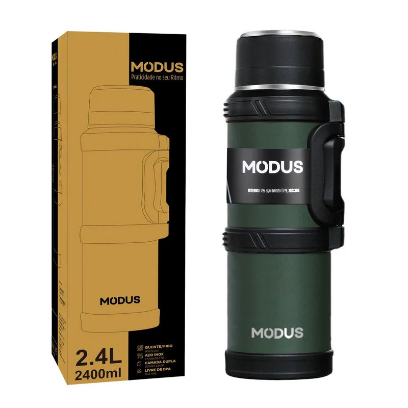 Garrafa Térmica De Aço Inoxidável Grande Capacidade 2,4l Quente Frio Inox Isolada (Verde)