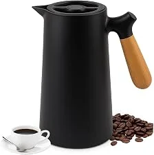 Garrafa Térmica Café 1 Litro Preta YAB Cabo de Madeira C/Botão Nórdica