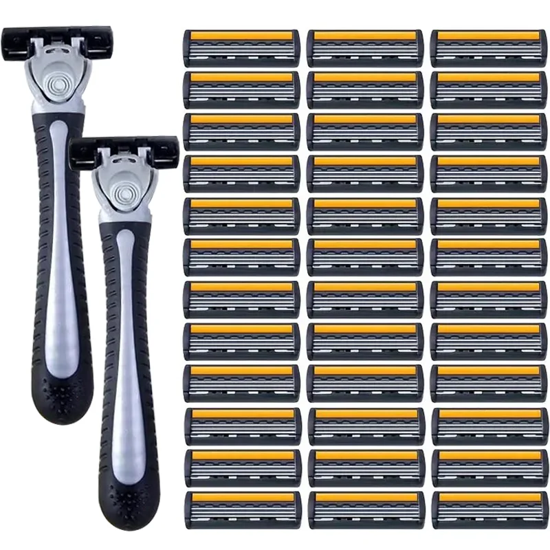 Barbeador De Viagem Amarelo De 3 Camadas Masculino-Tira Antiderrapante Para Barbear Suave E Seguro , Tratamento Diário E
