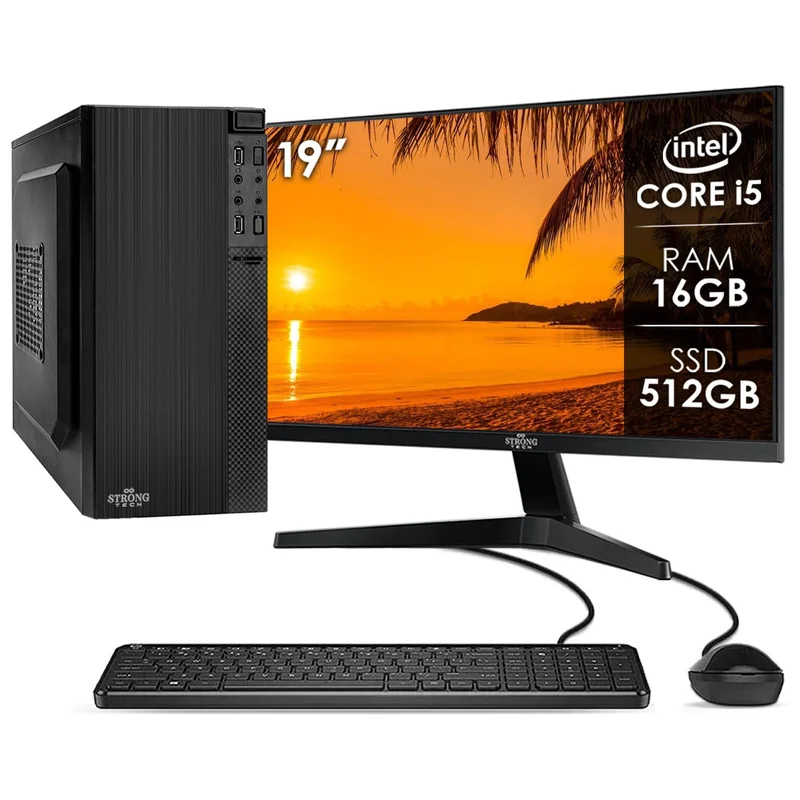 Computador Completo Intel Core i5 16GB SSD 512GB Monitor 19" 4 Núcleos Super Turbo Pc Hdmi Teclado e Mouse Strong Tech