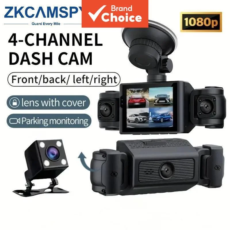 Câmera Veicular 360° Panorâmica 4 Canais DVR 1080P Full HD 170° Grande Angular Visão Noturna 24H Estacionamento Monitor