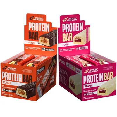 Kit 2x Display Barra de Proteína Snacks Protein Bar Flash 35g 10 Unids Bodyaction