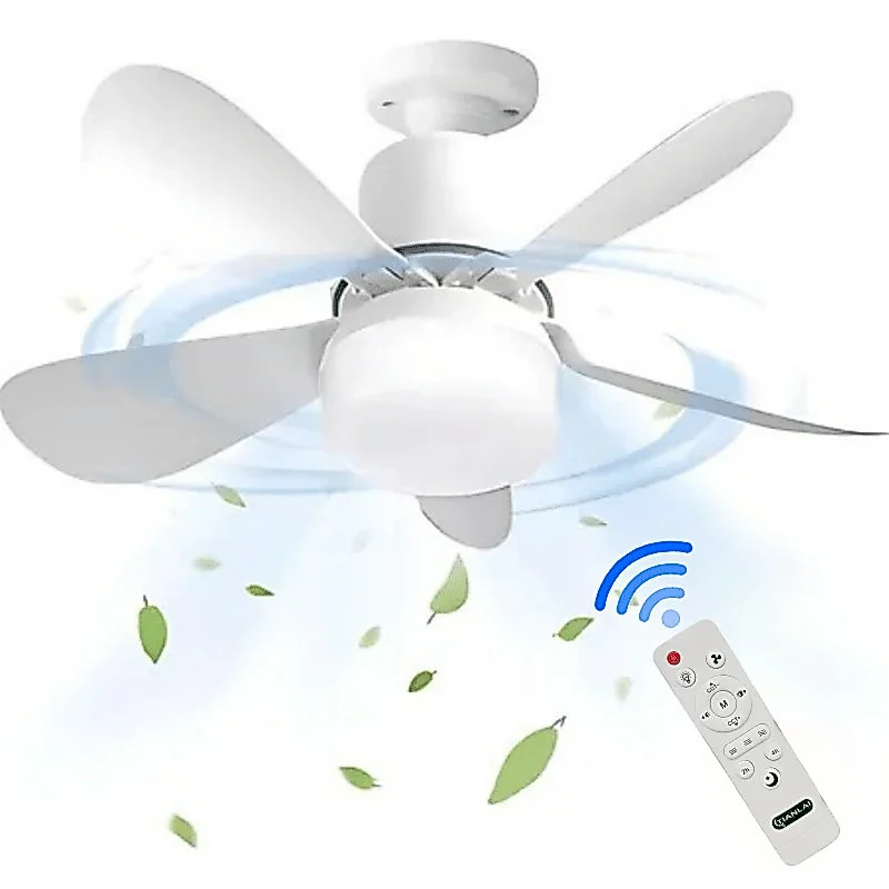 Ventilador 80w de Teto Silencioso LED 3 Cores Bulbo 12w com Controle Bivolt 5 Pás Branco Potente