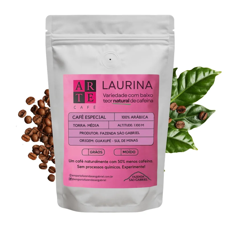 Café Especial Grãos 100% Arábica Laurina Bourbon Variedade Rara Naturalmente com Baixo Teor de Cafeína - Torra Média Premium Notas de Chocolate, Mel, Baunilha – Cultivo em Altitude Sul de Minas Guaxupé Fazenda São Gabriel – 250g