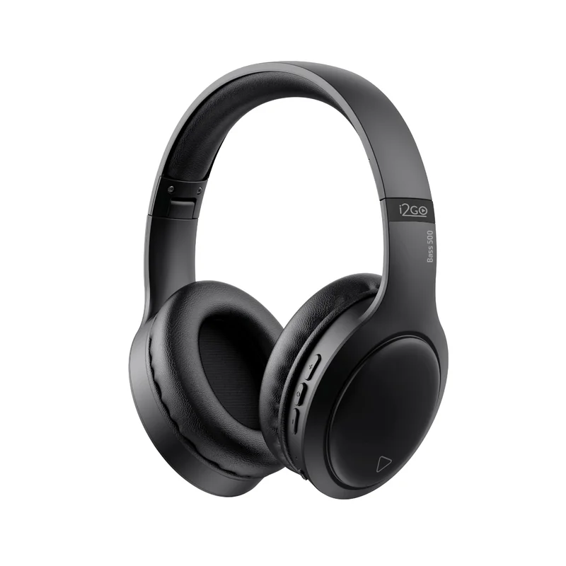 I2GO, Headphone Bass 500, Bluetooth, Microfone Integrado, Controle Multimídia, Até 30h de bateria, Entrada cabo auxiliar P2 (incluso), Dobrável, Preto, i2GO PRO