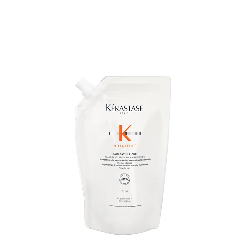 Kérastase | Shampoo Bain | Nutritive Satin Riche | Nutrição para cabelos muito secos | Hidratação | Brilho | Maciez | Niacinamida | Glicerina | Refil | 500ml