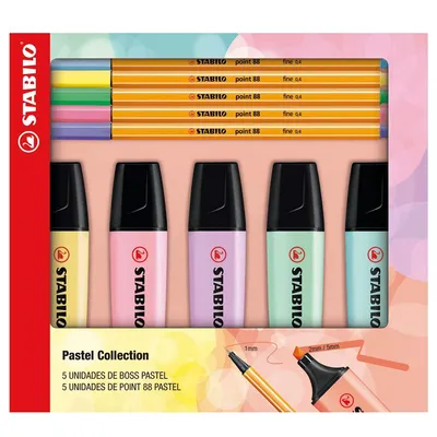 STABILO Point 88 e BOSS Kit Caneta Ponta fina e Marca Texto – Pacote com 10 unidades – Cores Pasteis Sortidas