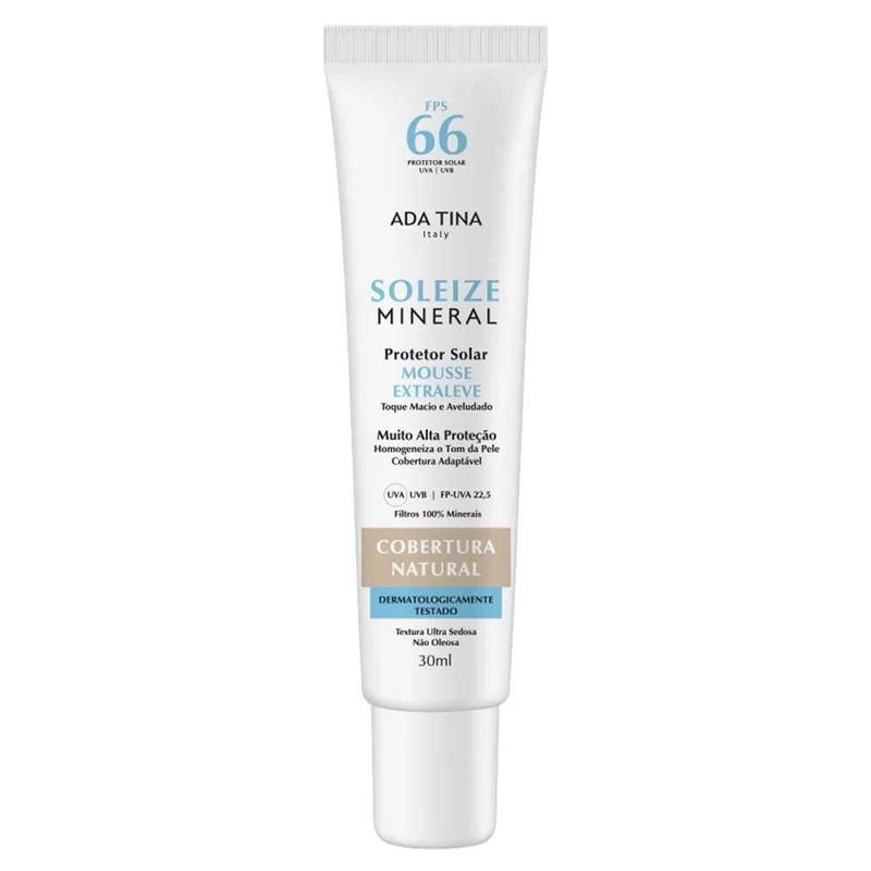 Soleize Mineral FPS66 com cor protetor solar físico com textura mousse efeito matte e toque seco