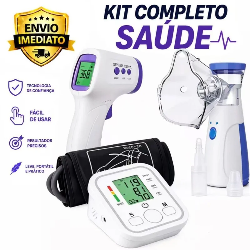 Medidor de Pressão Digital + Nebulizador + Termômetro Infravermelho Sem Contato