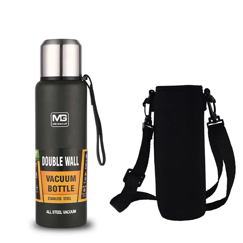 Garrafa Térmica De Aço Inoxidável Com Corda E Bolsa (Verde 1.5L)