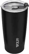 WOLFF - Copo Térmico de Aço Inox Parede Dupla Com Tampa 600ml Preto - Para Viagem - Mantém a Bebida na Temperatura Ideal