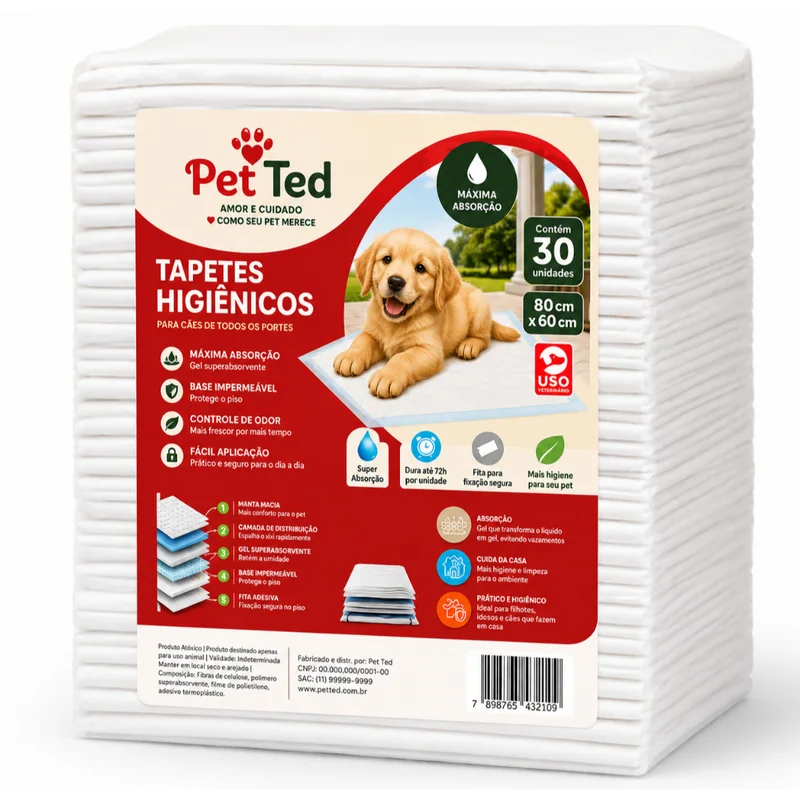Tapete Higiênico Para Cachorro 80X60 cm 30 Unidades Pet Ted