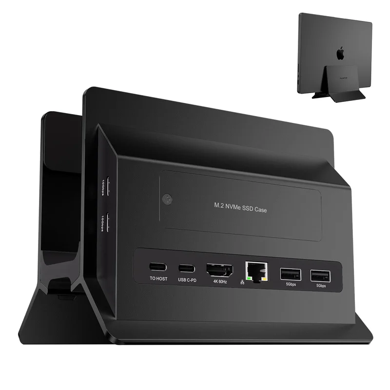 PULWTOP Estação de ancoragem USB C para Macbook Pro/Air Vertical Tipo-C Suporte e Dock Integrado Estendido 1*HDMI 4K @60Hz + 1 x Slot SSD (não incluído) + 2 x USB-A 3.0+ 2 * USB-C 3.2 10Gbps + Slot SD