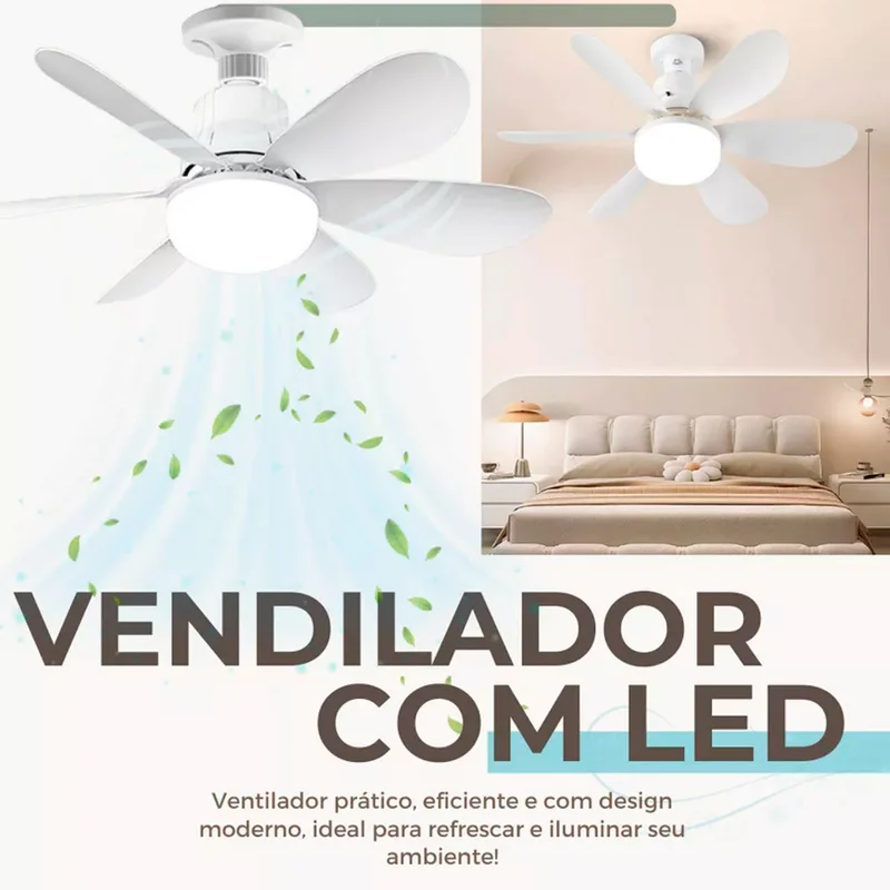 Ventilador De Teto Lâmpada 80W Led E27 Ajustável Bivolt