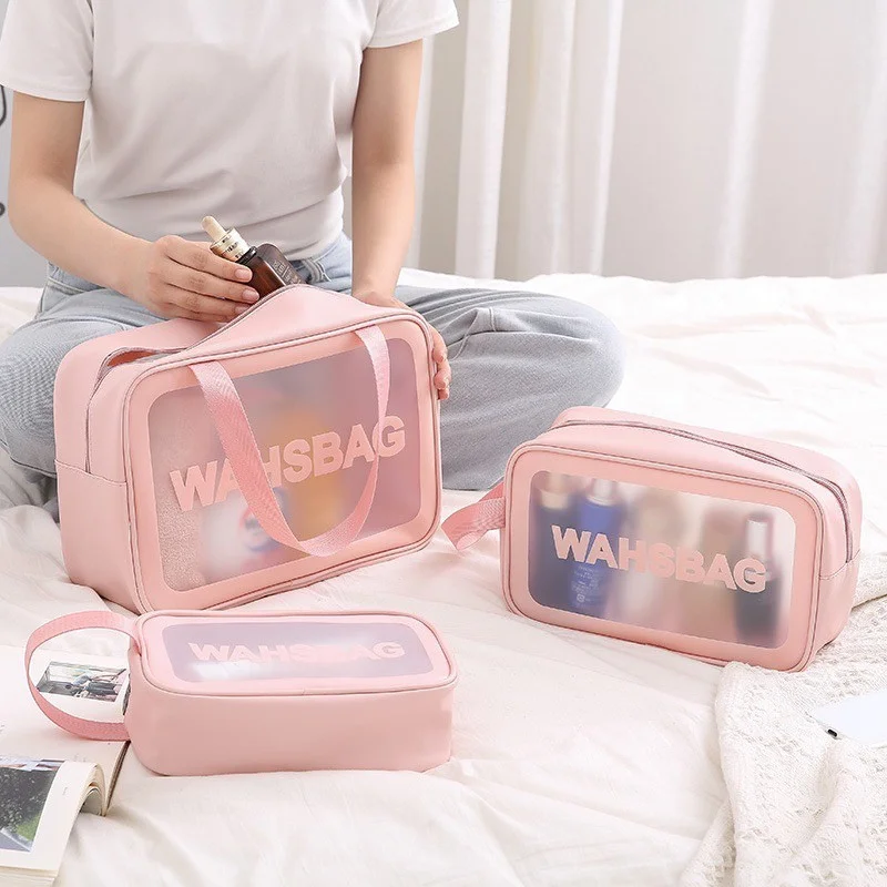Kit 3 Necessaire Maquiagem Transparente WashBag A Prova De Água Kit 3 Bolsas
