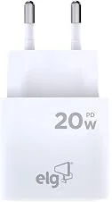 ELG, WCPD, Carregador de Parede Universal, 1 Porta USB Tipo-C, Potência 20W, Power Delivery 3A, Compatível com Dispositivos Apple e Android, Bivolt, Branco