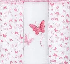 Fralda Pano de Bebê Papizinha Bordada e Estampada 63 cm x 63 cm Pacote com 3 Unidades, Borboletas