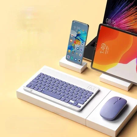 Kit Teclado e Mouse Sem Fio Bluetooth Colorido Macaron Para PC iPad Tablet Notebook