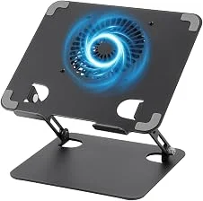 Suporte para Notebook com Cooler Ajustável - Base Ergonômica com Ventilador Removível para 10-17.3 Polegadas, Suporte de Notebook em Aço Carbono, Apoio Estável Até 8Kg (Preto)