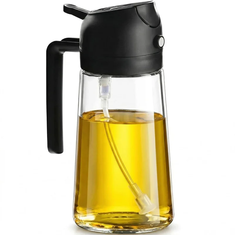 Spray Dosador de Azeite 500ml Borrifador Óleo e Vinagre em Vidro Porta Azeiteiro Gourmet Pulverizador Culinário para Cozinhar Saudável Air Fryer Salada Churrasco Tempero Multiuso Ergonômico (Preto)
