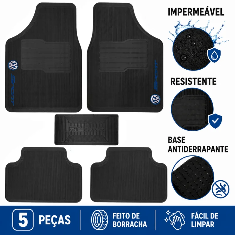Kit Jogo Tapete Automotivo Carro Borracha Logo Volkswagen