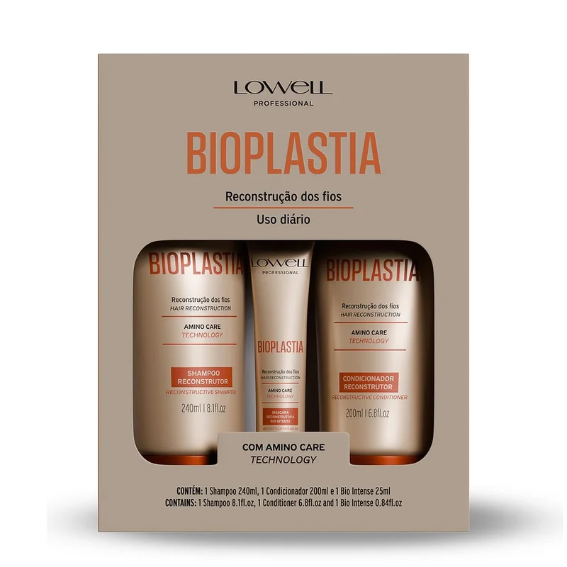 Lowell – Kit Reconstrutor Bioplastia (Shampoo + Condicionador + Máscara) – Reconstrução Capilar – Fortalecimento dos Fios – Redução da Quebra – Tratamento Profissional