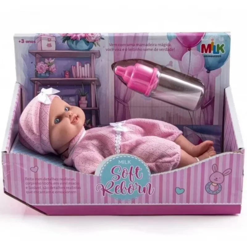 Boneca Reborn Soft Em Vinil Super Macio Com Mamadeira Magica - Envio Imediato