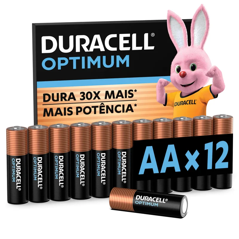 Duracell Pilha Optimum AA Pequena Com 12 Unidades – Dura até 30x Mais – Ideal para Controle Xbox™, Brinquedos e Lanternas