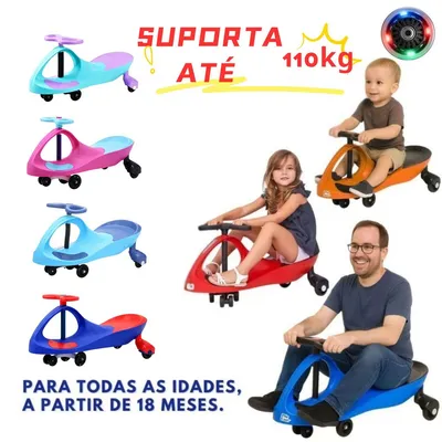 Carrinho de rolimã Infantil com Volante Giratório 360°-Rodas Silenciosas com LED-Segura, Anti-Volta