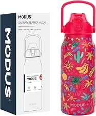 Garrafa Térmica de Aço Inox Dupla Parede 1,7 Litro Isolamento a Vácuo – Design com Estampa 3D em Relevo (Rosa-Choque Duo Tropical)