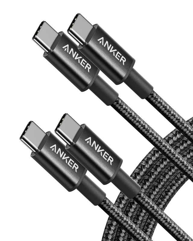 Anker Cabo USB-C para USB-C (Tipo C) 100W Carregamento Turbo, Nylon Trançado Reforçado, para iPhone 15/16/17 Samsung Xiaomi Motorola Notebook iPad/Macbook e Mais(0,9m, 2 Unidades)