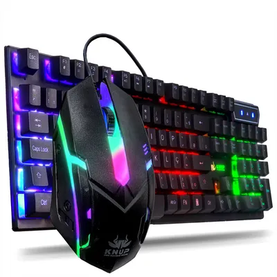 Kit Teclado Gamer Semi Mecânico + Mouse RGB LED Iluminado Multimídia USB