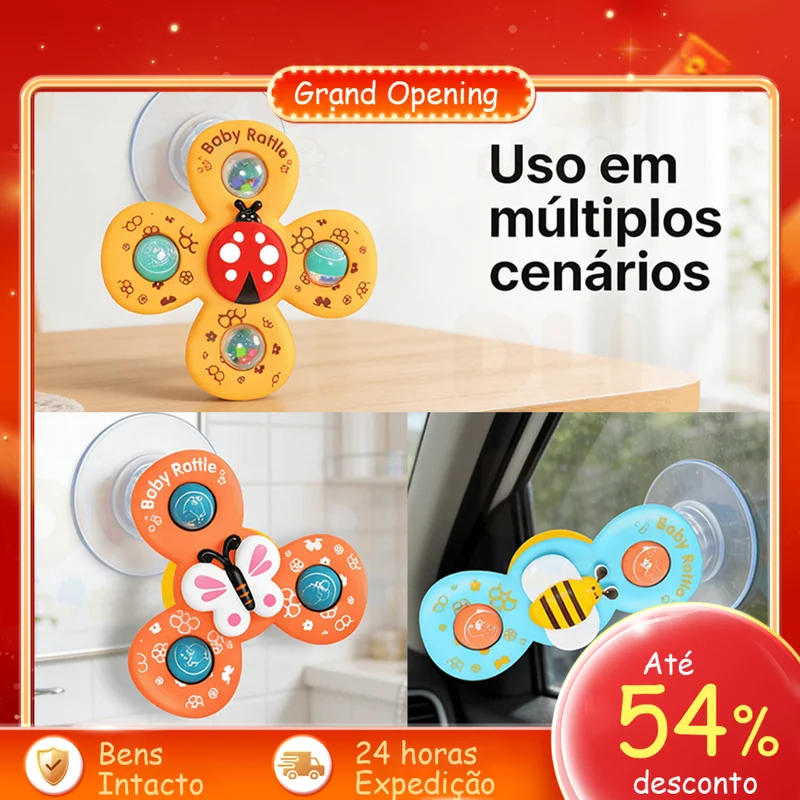 DLI Kit 3 Brinquedo Sensorial para Bebê - Ventosa Adesiva Gira Spinner Atividade Educativa