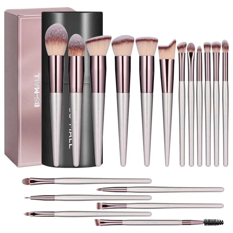 BS-MALL Conjunto de Pincéis de Maquiagem – 18 Peças com Estoque Premium em Base Sintética, Ideal para Corretivos em Pó, Sombras, Blush e Aplicação Impecável – Inclui Estojo Preto Prático para Viagem