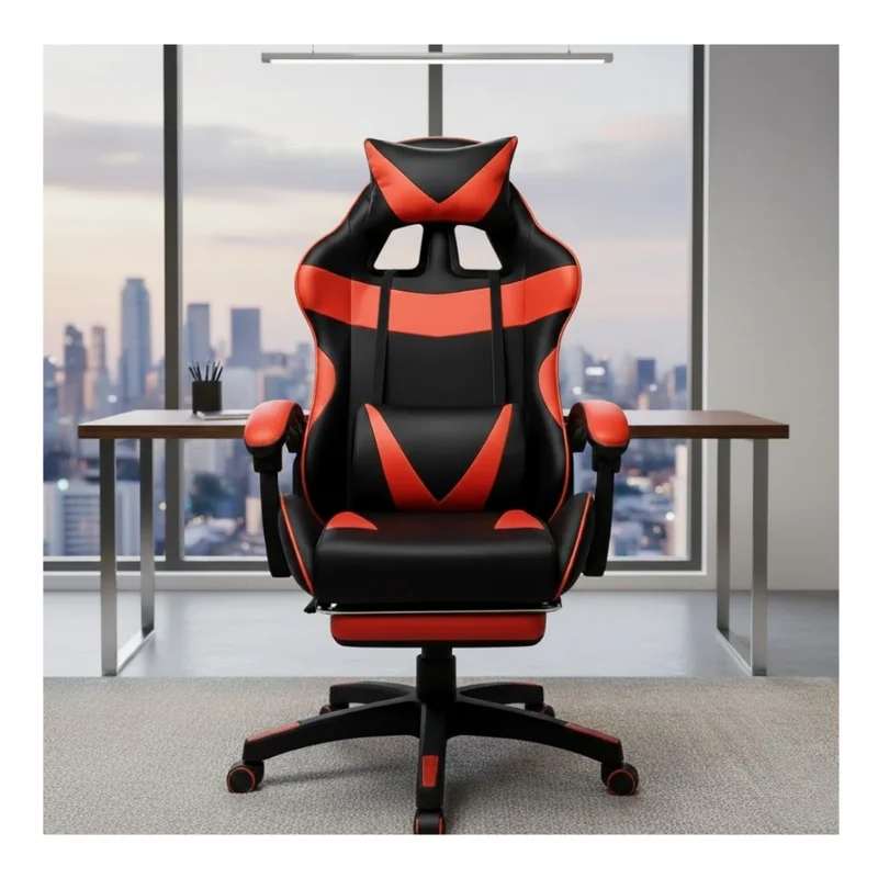 Cadeira Pc Gamer Giratória Ergonômica Couro Com Descanso