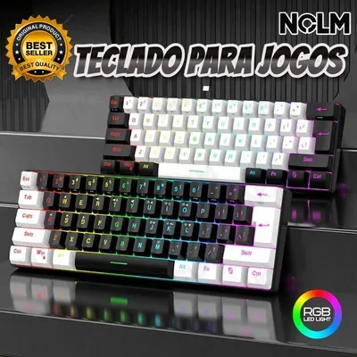 Teclado Gamer Mecânico 61 Teclas RGB Compacto Com Fio USB-C Cabo Removível-Promoção