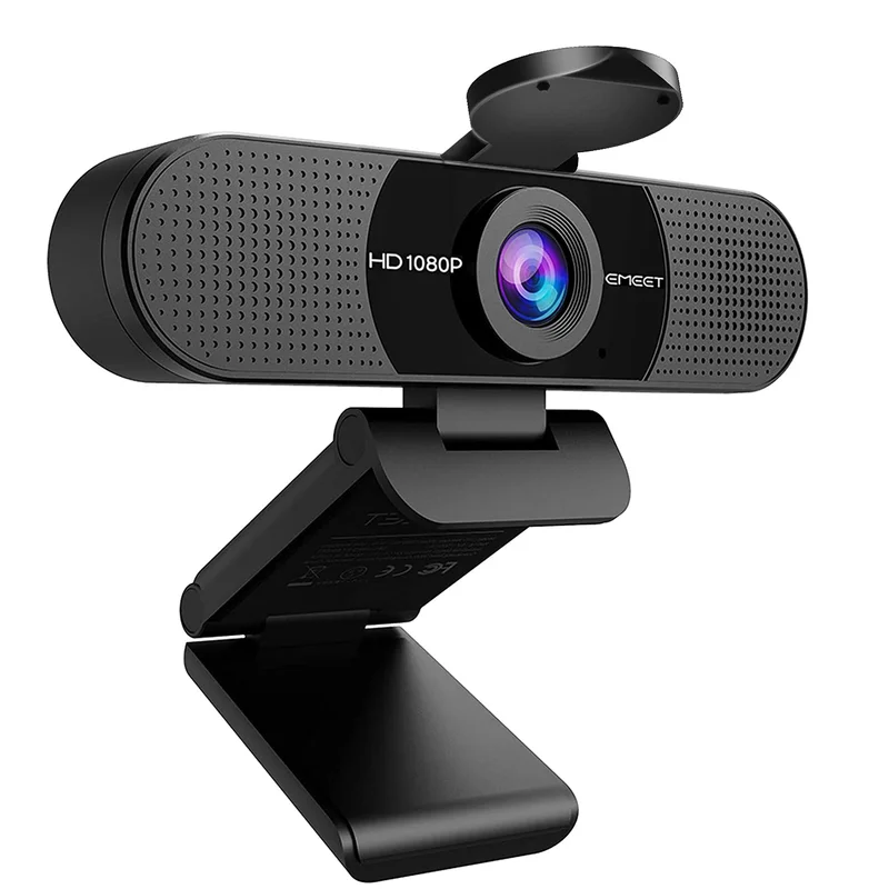 EMEET Webcam 1080p com microfone, câmera Web C960, webcam de streaming de 2 microfones, câmera de computador FOV de 90°, webcam USB Plug and Play para chamadas online/conferências,