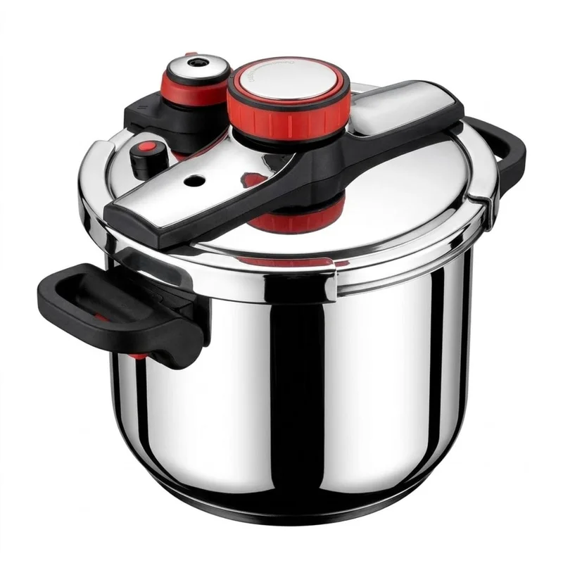 Panela de Pressão Aço Inox 6 Litros Fundo Triplo Indução e Gás - Segurança Tripla e Cozimento Rápido - Modelo Premium Polido