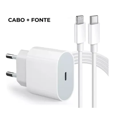 Carregador iPhone Turbo Tipo-C 20W + Cabo Lightining para IPhone Carga rápida