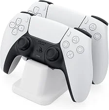 Suporte Duplo Universal para Controle de Jogos, Base de Mesa Decorativa em Plástico, Gamer, Ps5, Ps4, Xbox, Pc, Notebook, Nintendo Switch, Joystick, Manete, Videogame, Console (Branco)