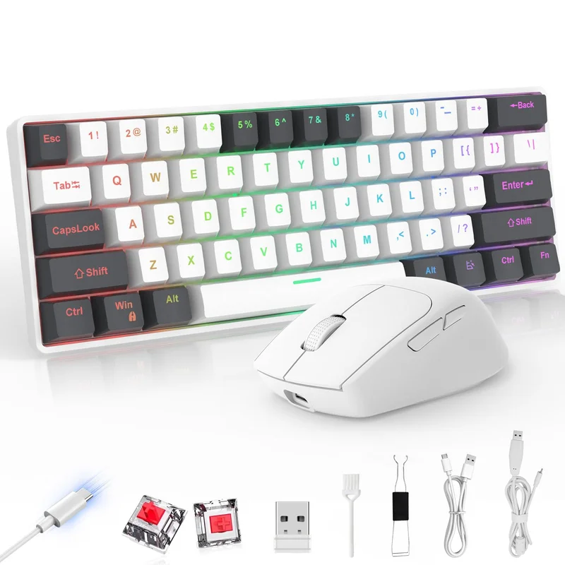 Hivento Teclado Mecânico, 2.4GHz/USB-C/BT5.0, Teclado Sem Fio Hot-Swappable com Botões, Bateria 4000mAh, Teclas PBT, Interruptores Vermelhos