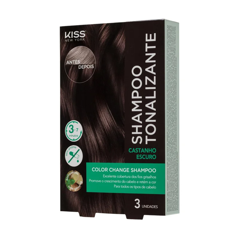 KISS NEW YORK Color Change Shampoo - Shampoo Tonalizante Castanho Escuro