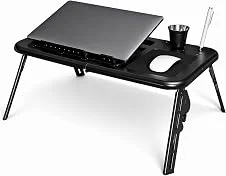 Mesa Dobrável Portátil Articulada para Notebook com 2 Coolers Porta-Copos e Suporte Ergonômico para Home Office Sofá e Cama