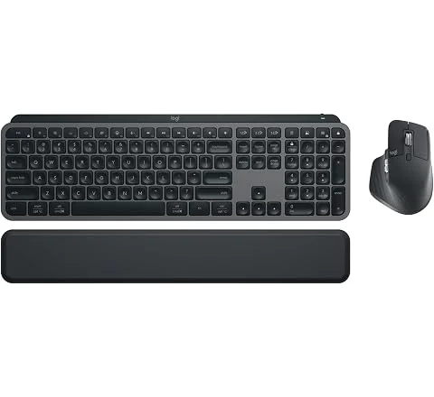 Combo Teclado e Mouse Sem Fio MX Keys S com Apoio para as Mãos, Conexão Bluetooth ou Receptor Logi Bolt, Iluminação Intelig…