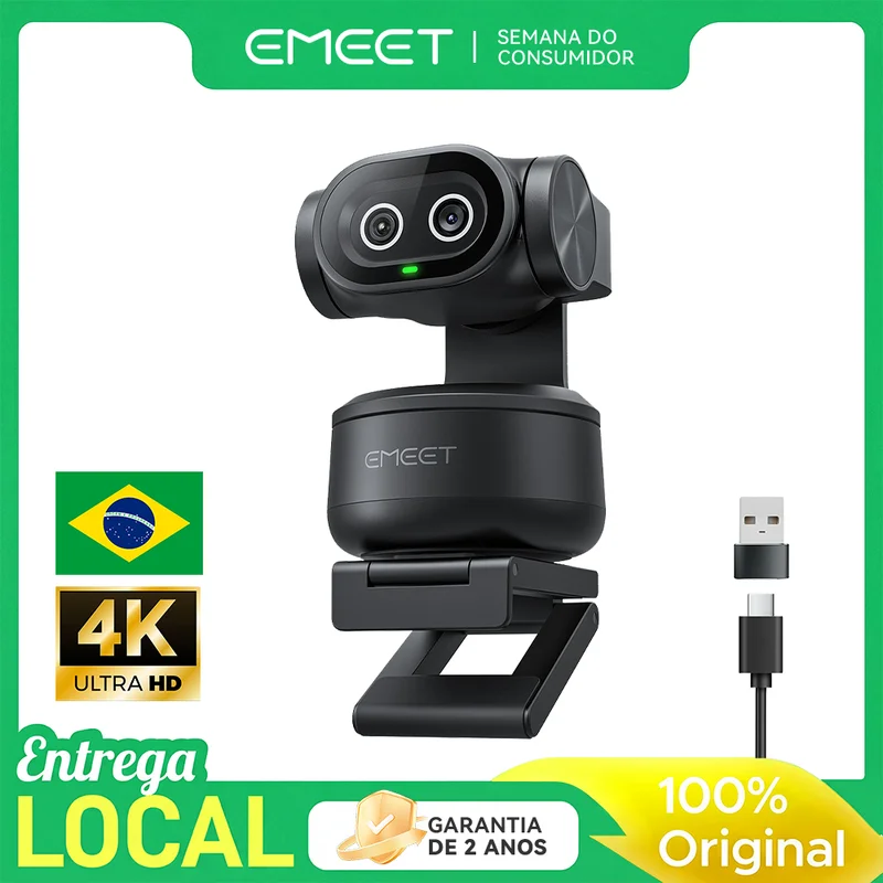 Webcam EMEET PIXY 4k Ai Tracking Autofoco Câmera Dupla 300° Ptz Câmera Para Pc TV Streaming