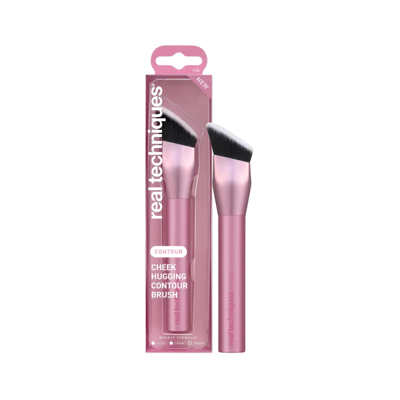 Real Techniques Pincel de contorno que abraça as bochechas, pincel de maquiagem angular para bronzeador líquido e escultura, modelagem facial de precisão, cerdas ultramacias, sem crueldade, 1 unidade