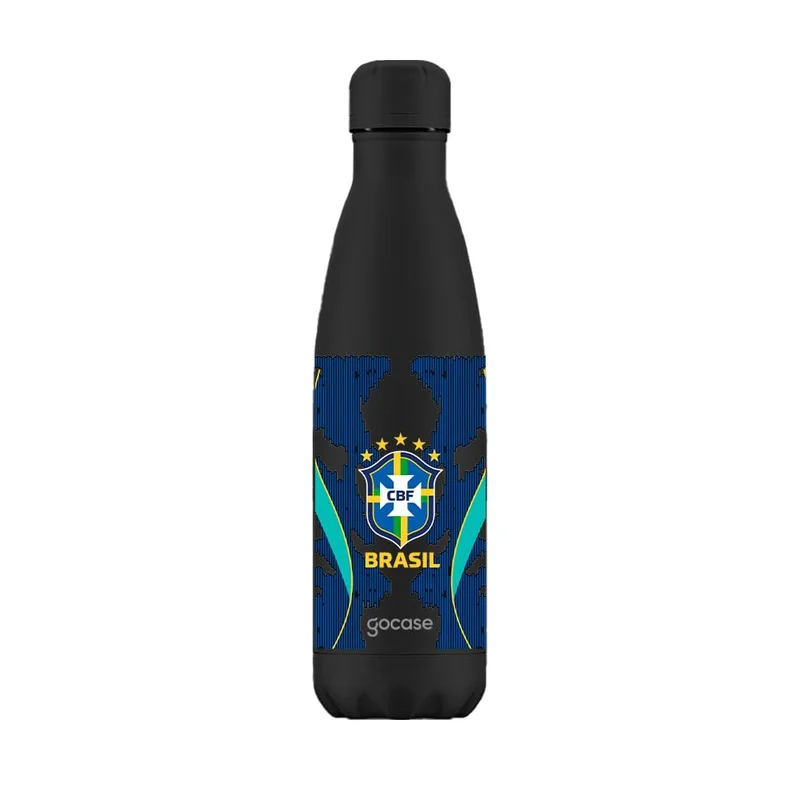 Gocase Garrafa Térmica Urban Brasil CBF, Preta, Aço Inoxidável, 500ml, Duplo Isolamento a Vácuo, Livre de BPA (CBF Uniforme 2 Escudo 2026)