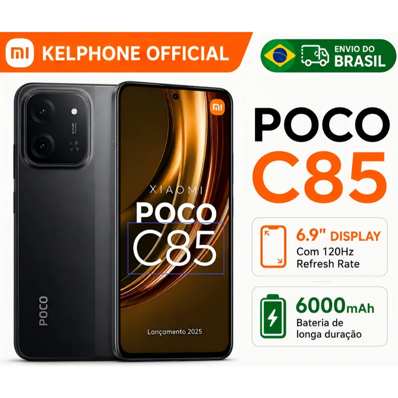 Smartphone Xiaomi POCO C85 4G Tela 6.9" 120Hz Bateria 6000mAh Carga Rápida Dual SIM Celular Original Versão Global